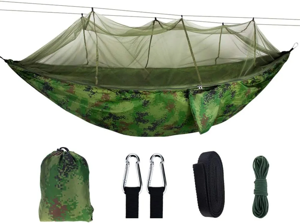 Hammock Portable Outdoor Camping Tent Hammock with Mosquito Net 210T Nylon 2 Person Canopy Parachute Hanging Sleeping Swing Bed Hammocks (Color : Camouflage)