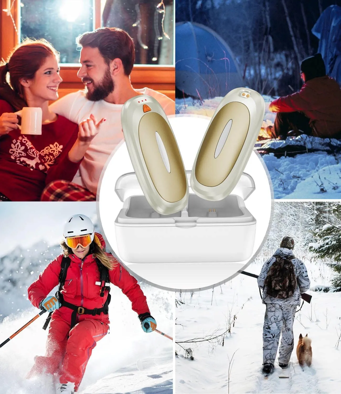 Hand Warmers Rechargeable with 10000mAh Charging Case, 2000mAh Portable Hand Warmers 2 Pack, Reusable Electric Pocket Heater for Hunting, Camping Gear, Outdoors, Gifts for Christmas