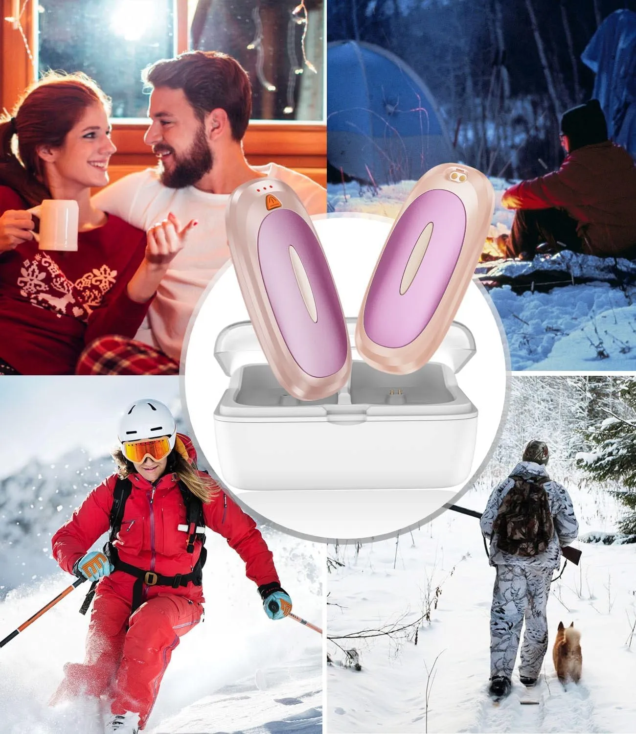 Hand Warmers Rechargeable with 10000mAh Charging Case, 2000mAh Portable Hand Warmers 2 Pack, Reusable Electric Pocket Heater for Hunting, Camping Gear, Outdoors, Gifts for Christmas