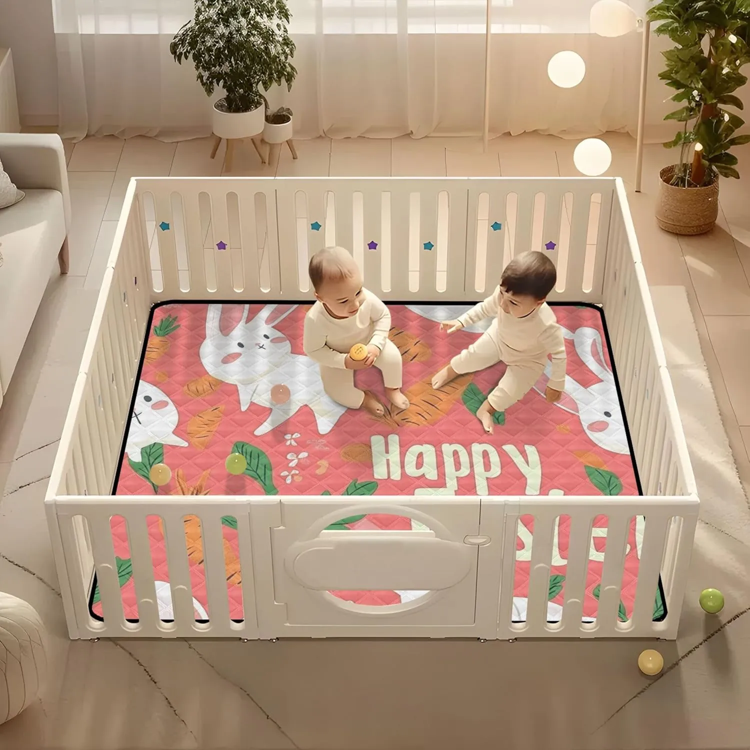 Happy Easter Bunny Ear Foot Carrots Rabbit Soft Foam Baby Gym & Activity Mat for Indoor Outdoor Cozy Breathable Padded Play Mat for Baby Kids Toddlers Infants, 50'' x 50''