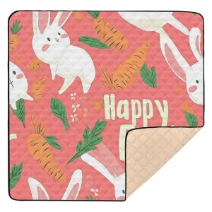 Happy Easter Bunny Ear Foot Carrots Rabbit Soft Foam Baby Gym & Activity Mat for Indoor Outdoor Cozy Breathable Padded Play Mat for Baby Kids Toddlers Infants, 50'' x 50''