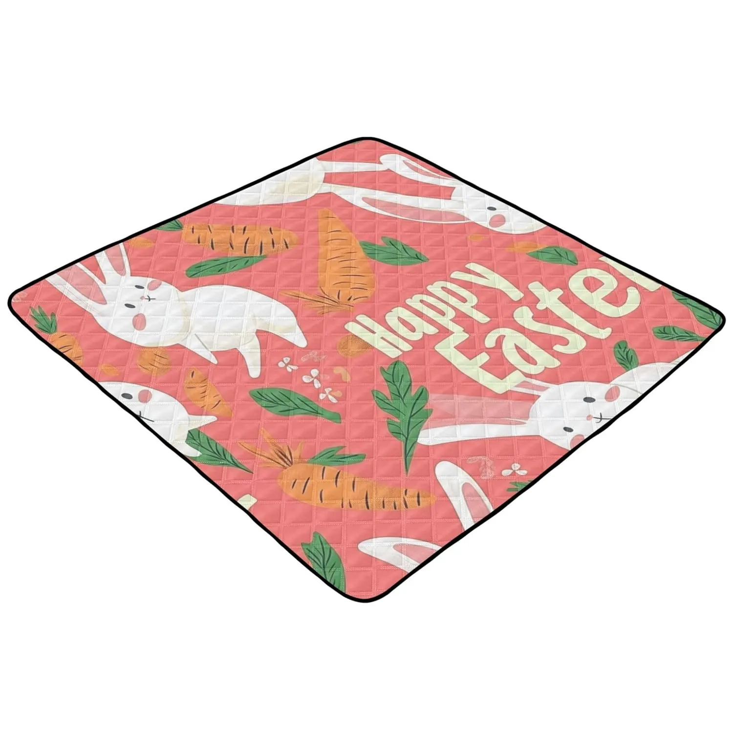 Happy Easter Bunny Ear Foot Carrots Rabbit Soft Foam Baby Gym & Activity Mat for Indoor Outdoor Cozy Breathable Padded Play Mat for Baby Kids Toddlers Infants, 50'' x 50''
