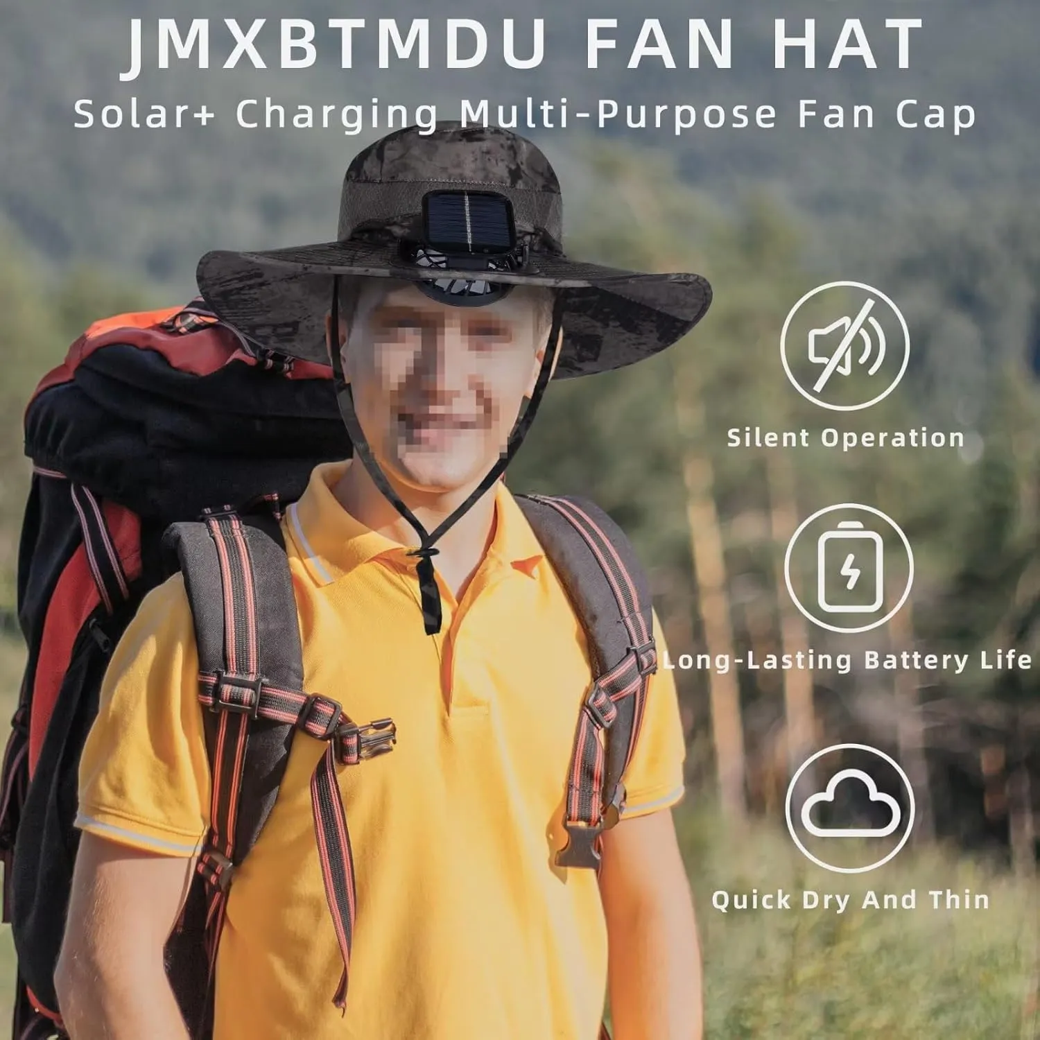 Hat Fan - Outdoor Sport Travel Camping Camouflage Solar Fan hat/Sun Protection Wide Brim Hat/Fishing Hat/Sun Hat UPF50 