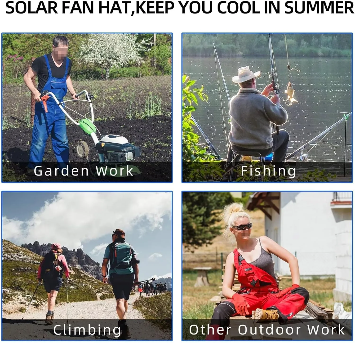 Hat Fan - Outdoor Sport Travel Camping Camouflage Solar Fan hat/Sun Protection Wide Brim Hat/Fishing Hat/Sun Hat UPF50 