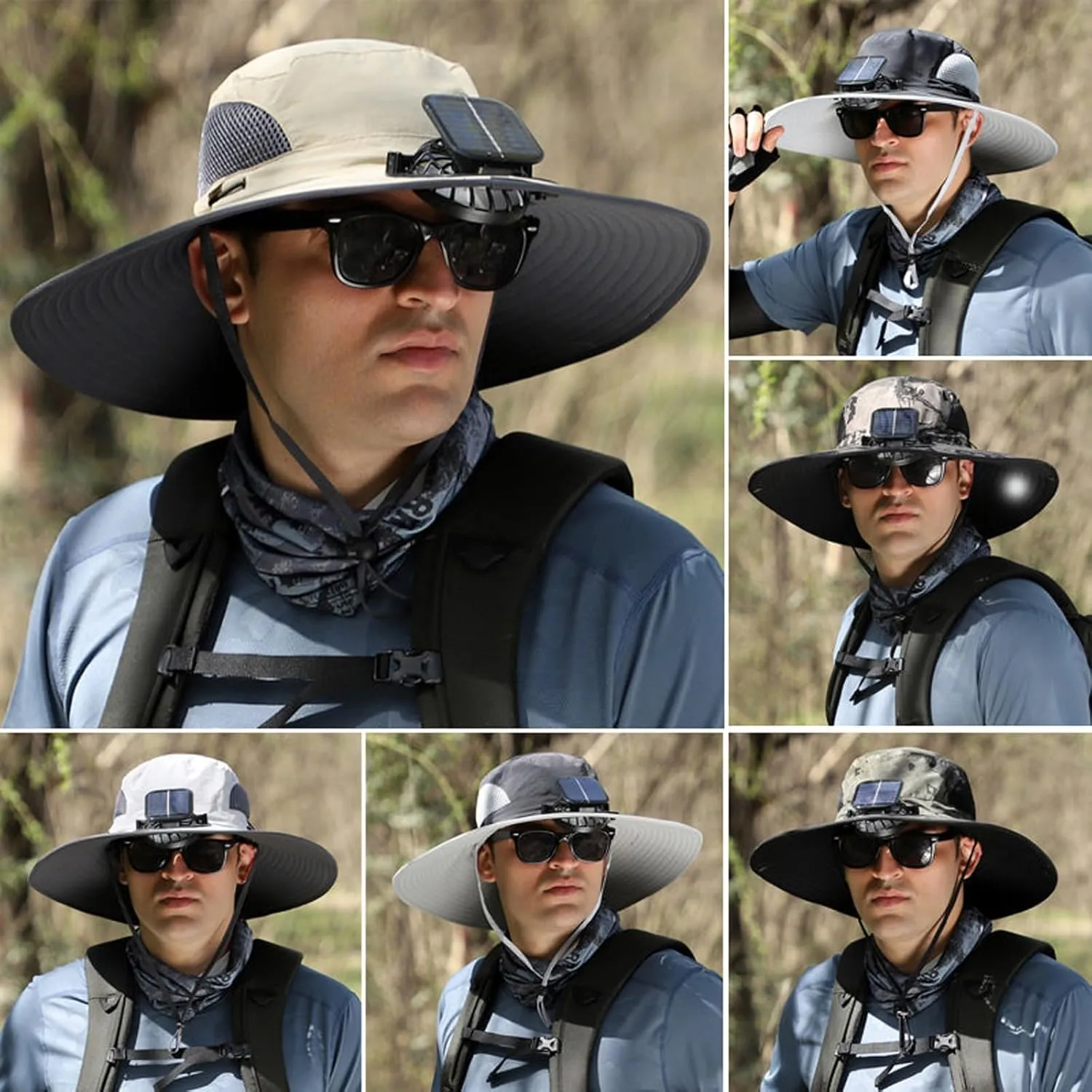 Hat with Fans Solar Power, Solar Powered Fan Hat for Men, Waterproof Outdoor Hiking Camping Fishing Hat