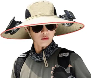 Hat with Fans Solar Power, Solar Powered Fan Hat for Men, Waterproof Outdoor Hiking Camping Fishing Hat