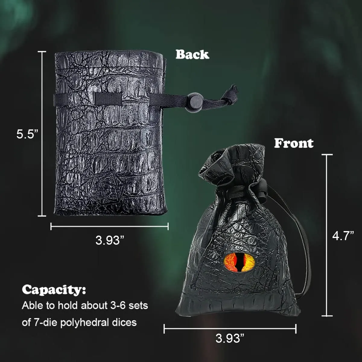 Haxtec Dice Bag Drawstring Leather DND Dice Pouch Storage Bag for D&D Dungeons and Dragons Gift Coins and Accessories (Fire-Red Yellow Eye) Patent Number D893867