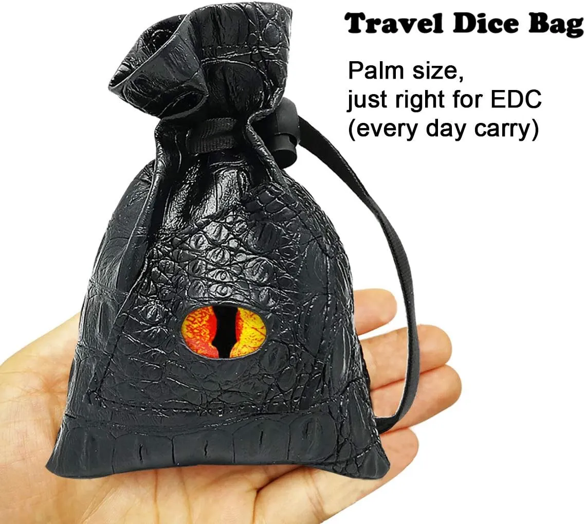 Haxtec Dice Bag Drawstring Leather DND Dice Pouch Storage Bag for D&D Dungeons and Dragons Gift Coins and Accessories (Fire-Red Yellow Eye) Patent Number D893867