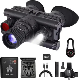 Head Mounted Night Vision Goggles/Binoculars for Adults, 4K Digital Infrared Military Tactical Grade Thermal Night Vision Goggles Scope with 32G Memory Card for Camping