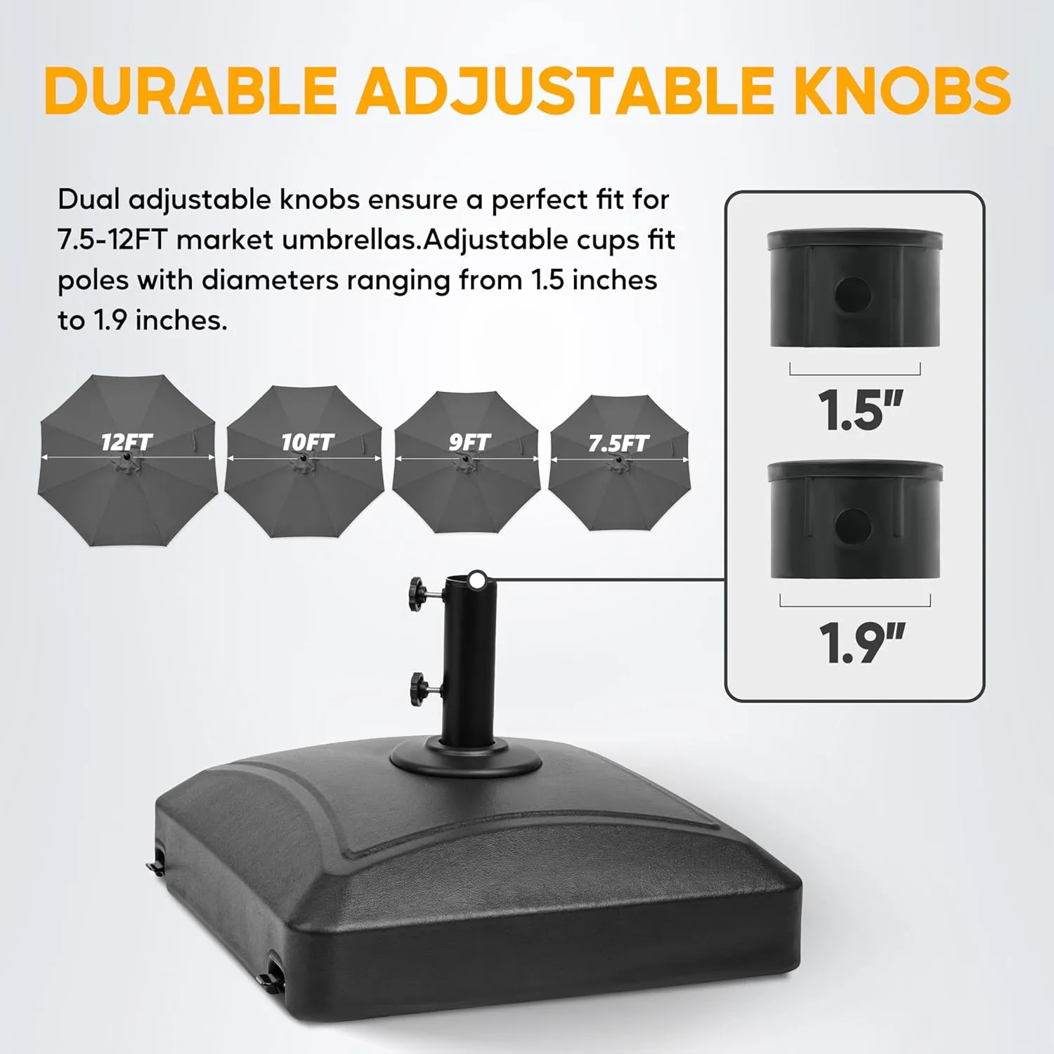 HealSmart 125Lbs Capacity Fillable Mobile Outdoor Heavy Duty Square Umbrella Base Stand for Patio, Deck, Poolside, Black