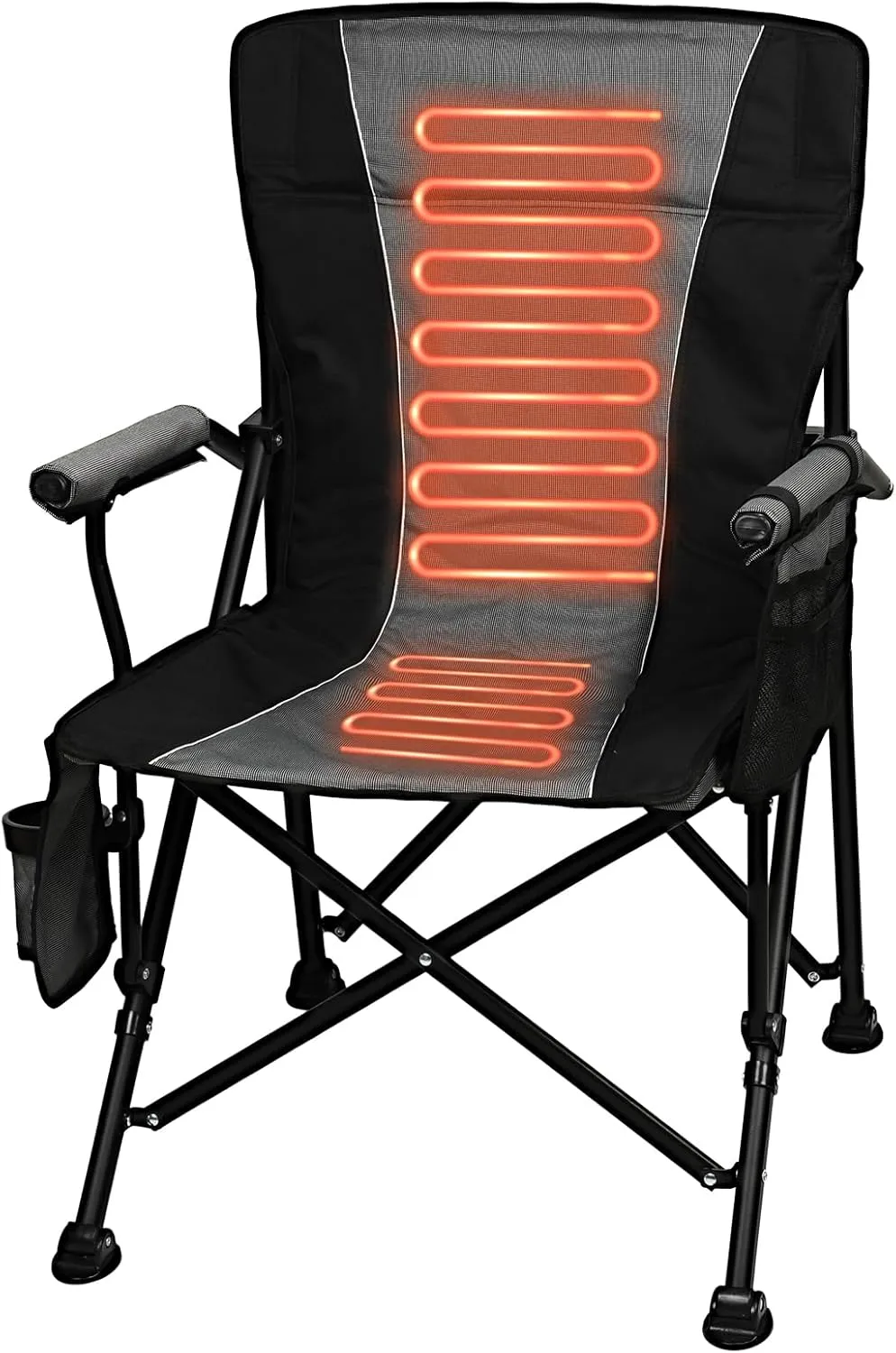 Heated Camping Chair for Adults, 400lbs Portable Heated Chair for Camping with 3 Heat Settings, Diversified Storage Space Heated Chairs Outdoor Sports, Fishing,Battery NOT Included