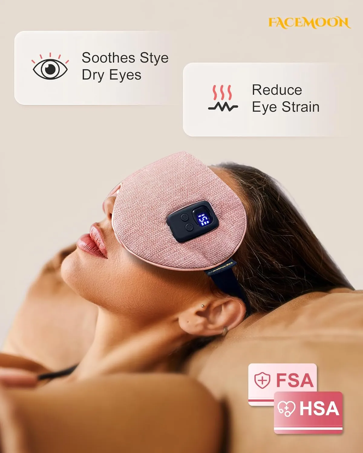 Heated Eye Mask for Dry Eyes: FSA HSA Eligible - Warm Compress for Digital Tired Eyes, Stye Relief - Cordless, Adjustable Heat & Timer Settings - Airplane/Road Travel, Sleep aid, Office nap Pink