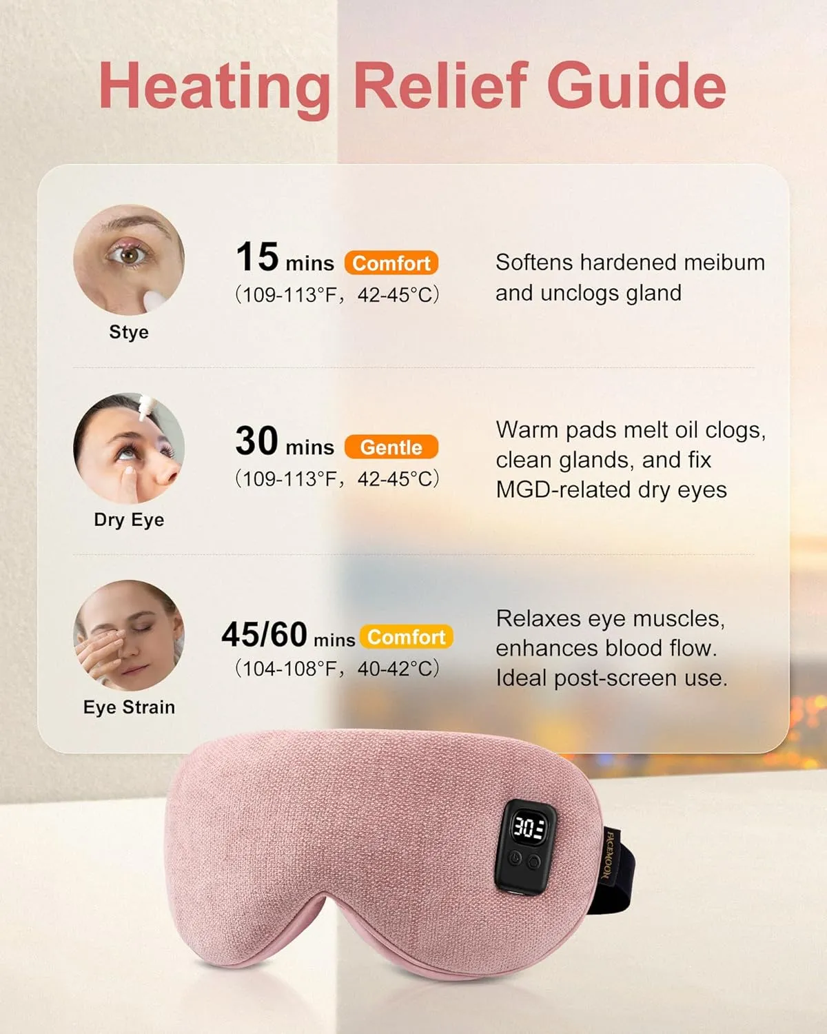 Heated Eye Mask for Dry Eyes: FSA HSA Eligible - Warm Compress for Digital Tired Eyes, Stye Relief - Cordless, Adjustable Heat & Timer Settings - Airplane/Road Travel, Sleep aid, Office nap Pink
