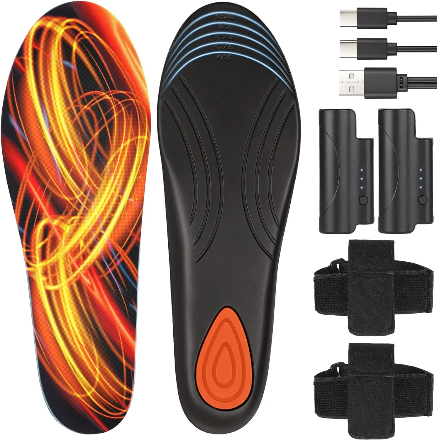 Heated Insoles, Heated Insoles Rechargeable, Foot Warmers with 3 Heating Levels, for Men and Women, Skiing, Hunting, Hiking, Camping, Outdoor Winter Use, Washable and Trimmable