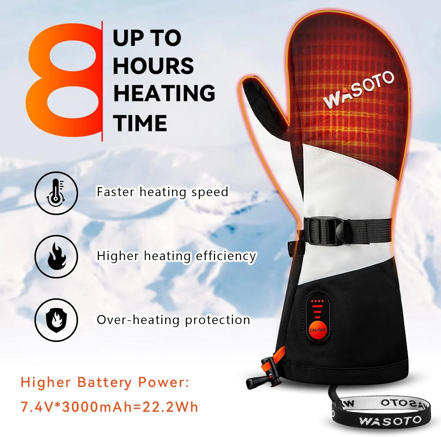 Heated Mittens Gloves for Women Men 7.4V Battery 22.2Wh Electric Rechargeable Waterproof Ski Gloves for Winter Outdoor Work Skiing Snowboarding Hiking Fishing Camping Raynaud