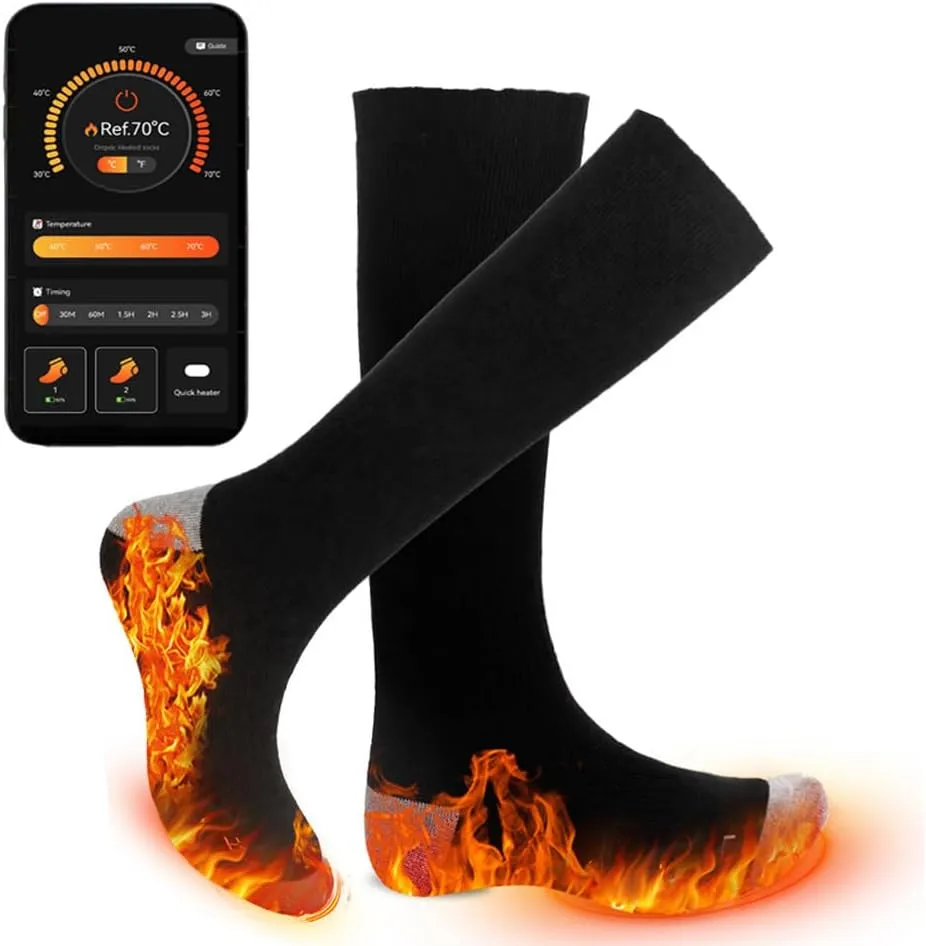 Heated Socks- APP Control Temperature - Long-Lasting Warmth Up to 11 Hours -Heated Socks for Men & Women -Ideal for Camping, Fishing, Biking, Skiing, Skating, Hunting & Hiking