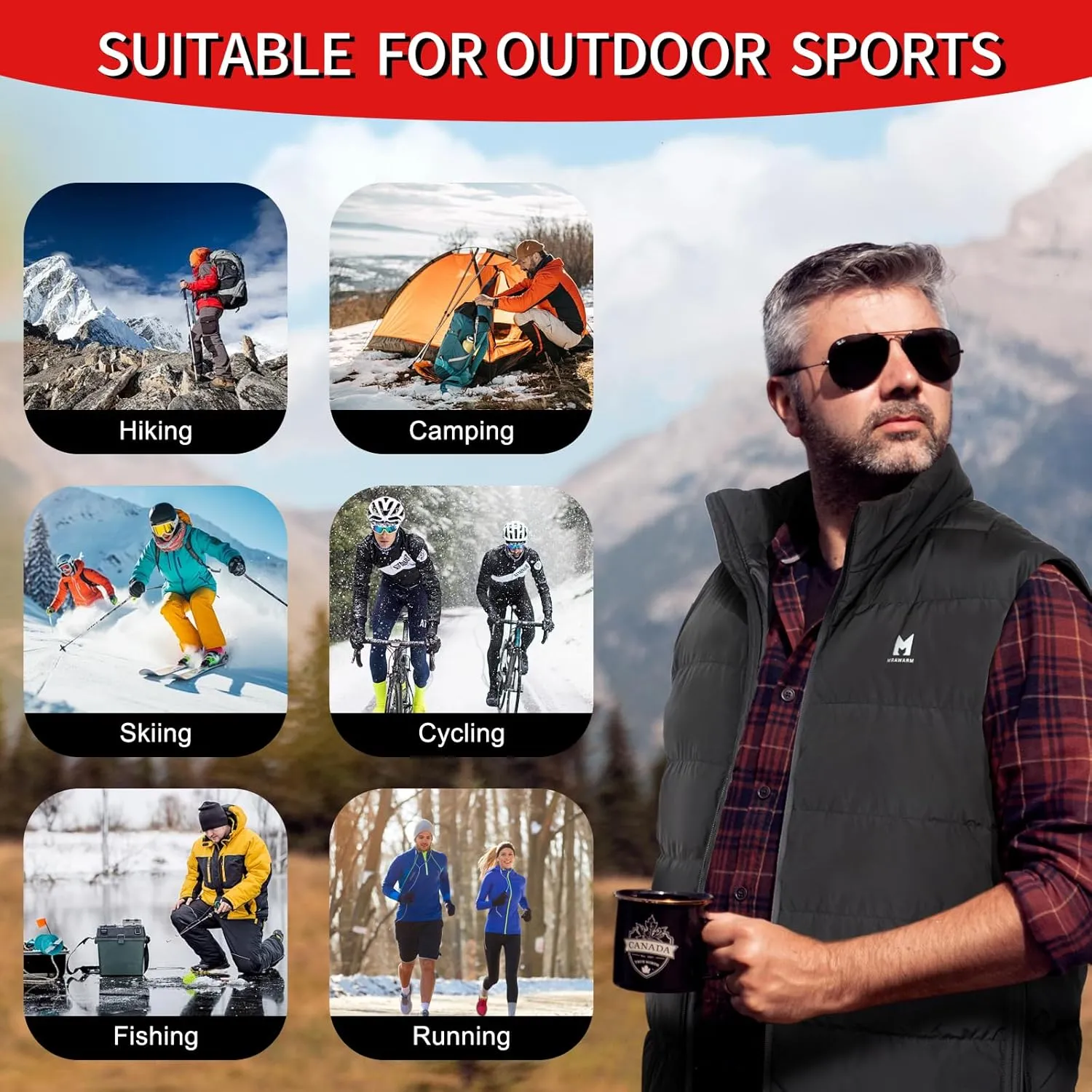 Heated Vest with 90% Down, 650 Fill Electric Heated Down Vest for Men Women 6 Heating Zone 3 Temperature Heating Vest