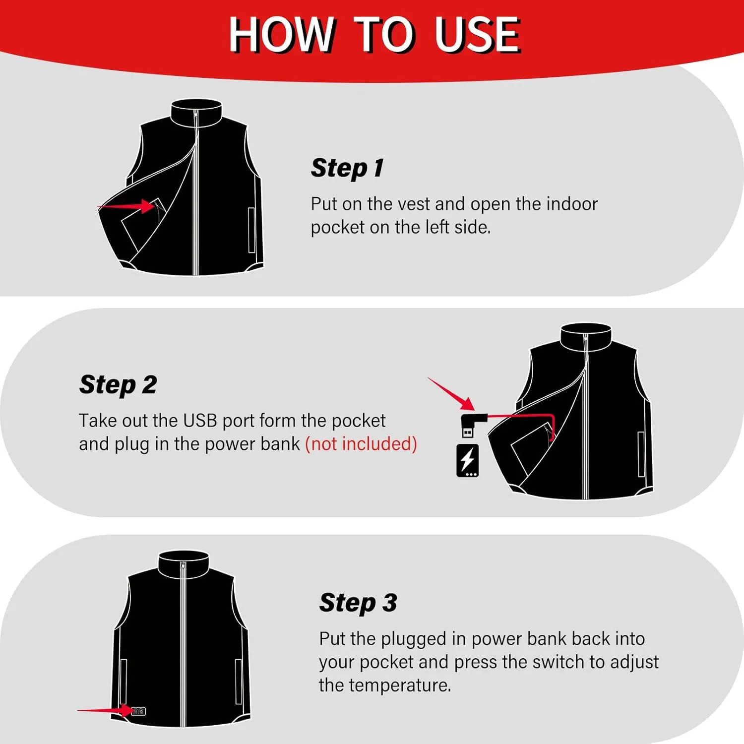 Heated Vest with 90% Down, 650 Fill Electric Heated Down Vest for Men Women 6 Heating Zone 3 Temperature Heating Vest
