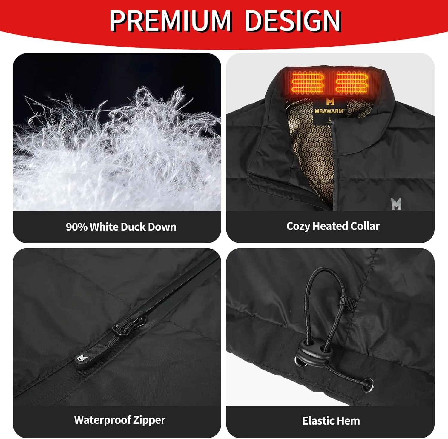 Heated Vest with 90% Down, 650 Fill Electric Heated Down Vest for Men Women 6 Heating Zone 3 Temperature Heating Vest