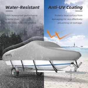 Heavy Duty 900D Boat Cover 20-22 ft, XPORTION 20'-22' Waterproof Marine Grade Polyester Canvas, UV Resistant, Fits V-Hull, Runabout, Tri-Hull, Pro-Style Bass Boats with Reinforced Strap