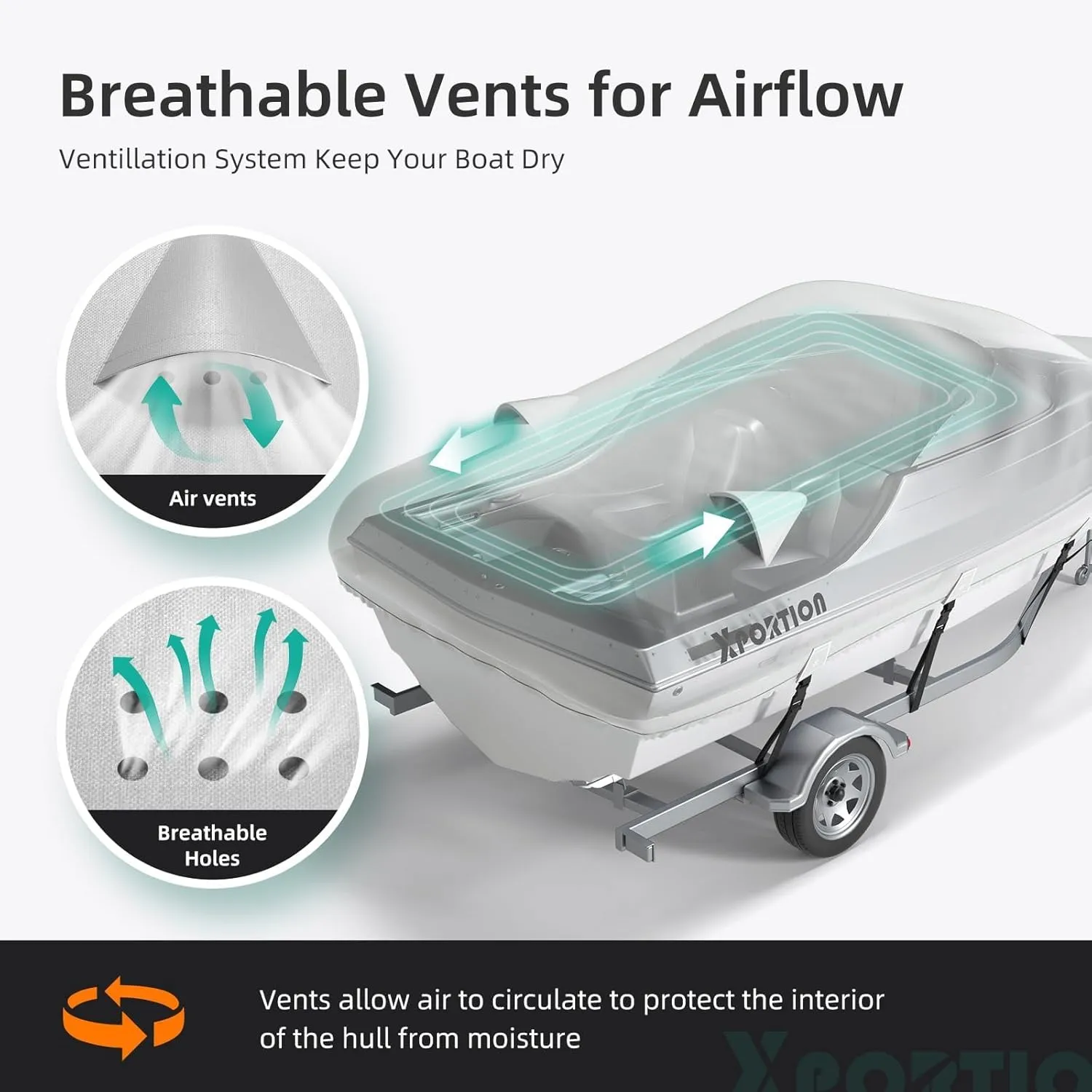 Heavy Duty 900D Boat Cover 20-22 ft, XPORTION 20'-22' Waterproof Marine Grade Polyester Canvas, UV Resistant, Fits V-Hull, Runabout, Tri-Hull, Pro-Style Bass Boats with Reinforced Strap
