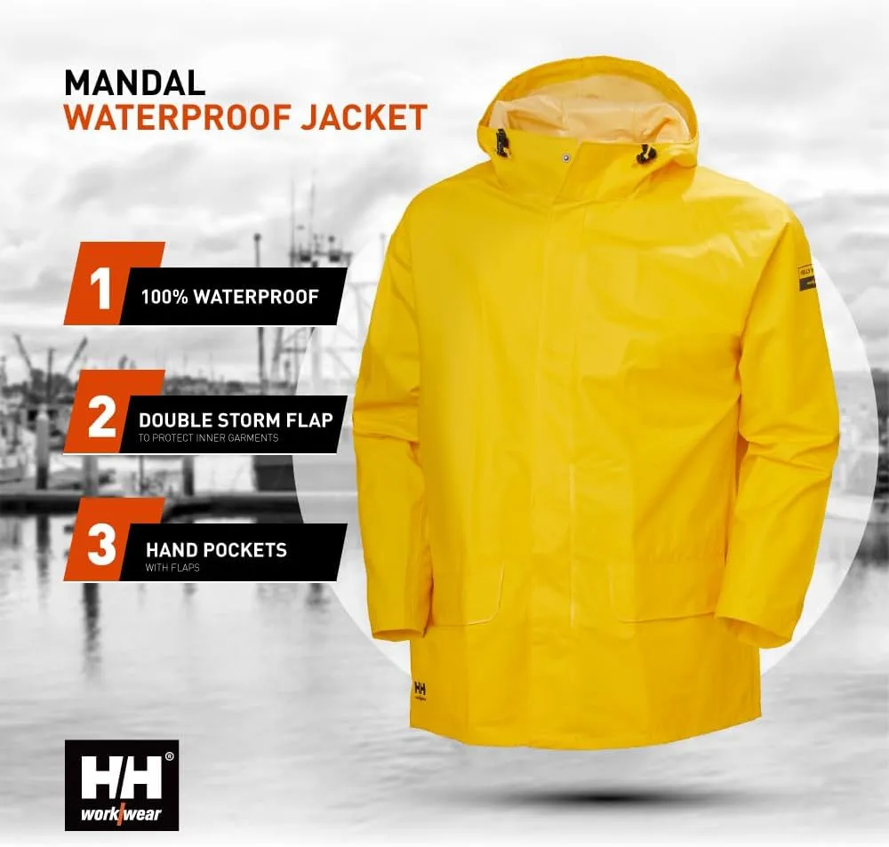 Helly-Hansen Workwear Mandal Adjustable Waterproof Jackets for Men - Comfortable PVC-Coated Protective Rain Coat for Men