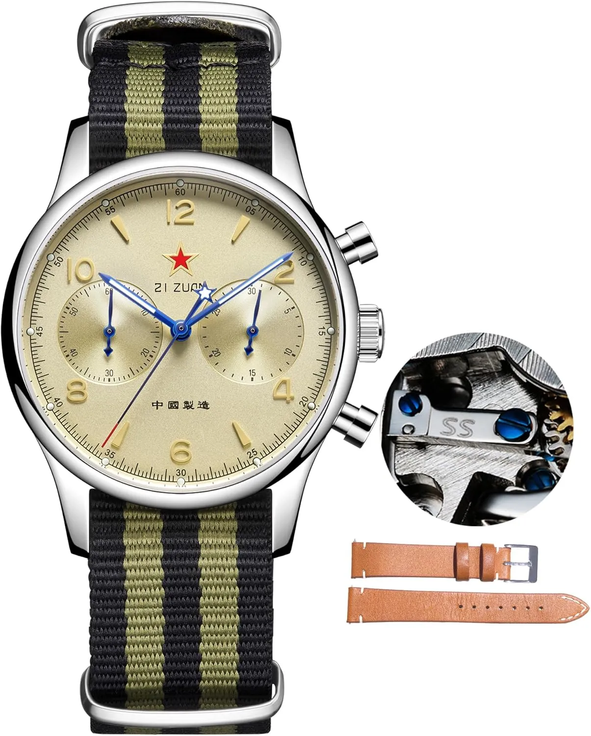 HEMUDU Seagull 1963 SS ST19 Movement Mechanical Aviation Pilot Chronograph Sapphire 40mm 38mm Men Watch