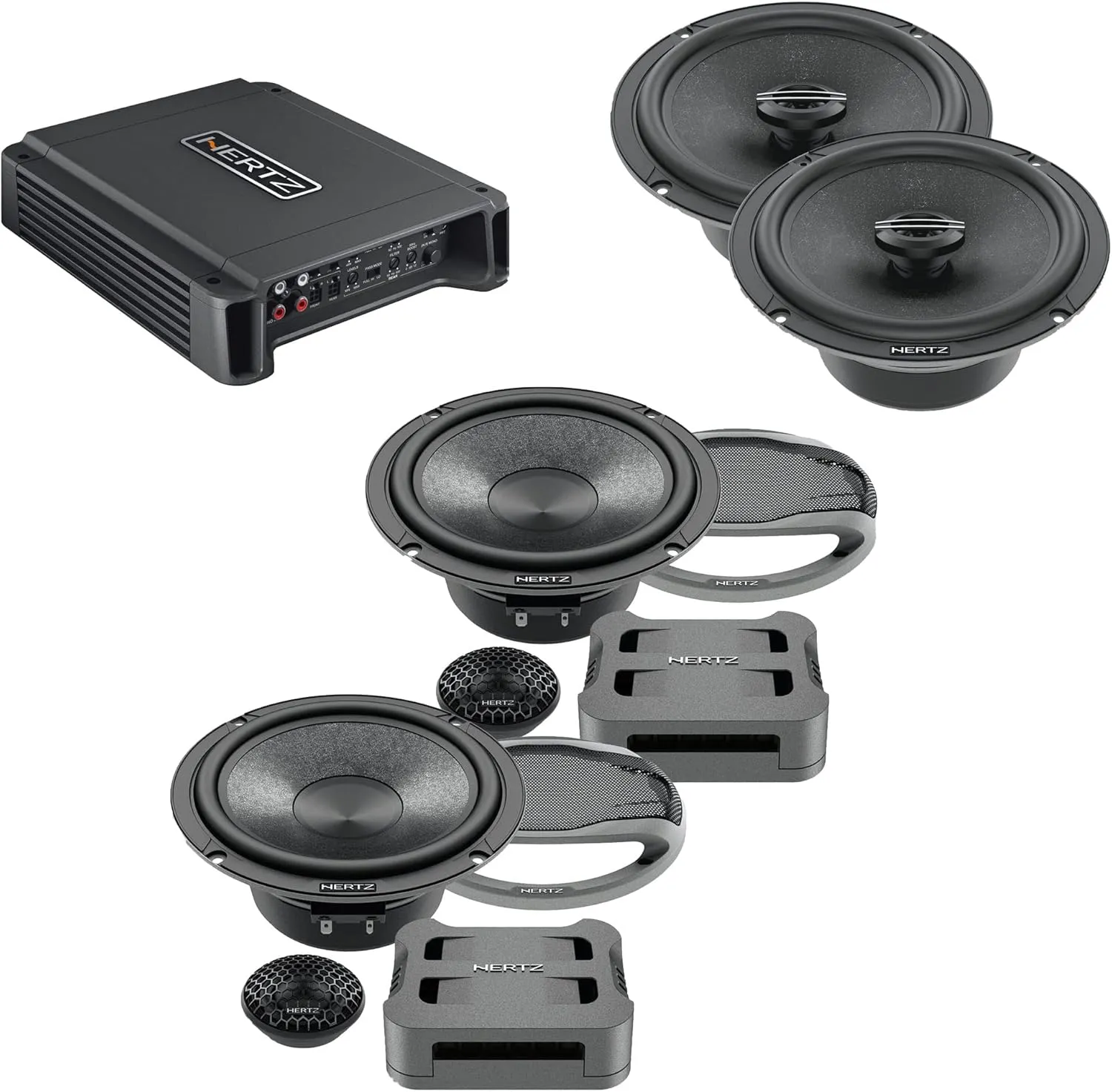 Hertz HCP 4D 4 Channel Amplifier Hertz CK 165 6.5" Cento Series 2-Way Component Hertz CX 165 Cento 2-Way Coaxial Speakers