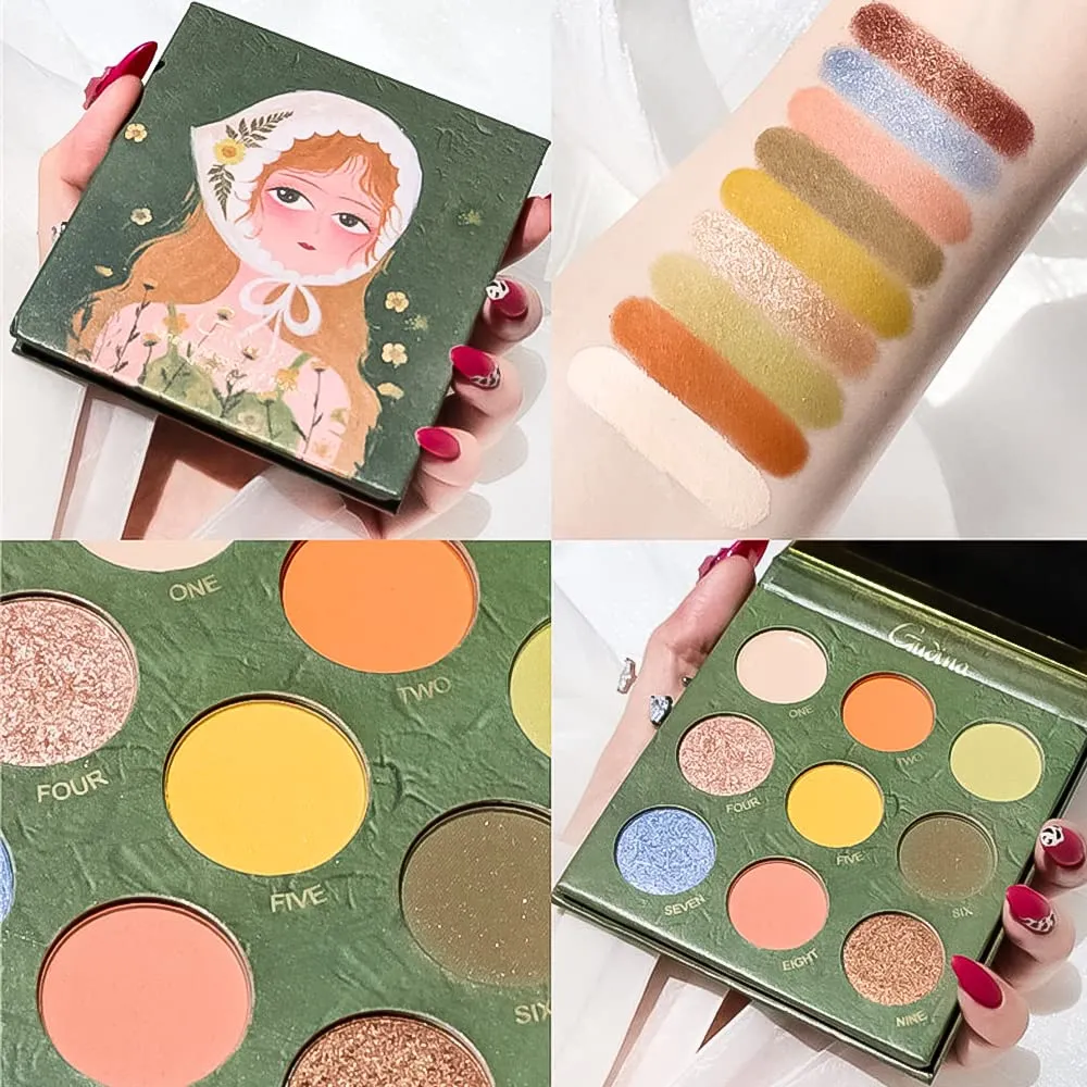 Highly Pigmented Eyeshadow Palette , 9 Colors Matte Shimmer Glitter Metallic Eyeshadow Palette Water proof Blendable Long Lasting Natural Colors Make Up Eyeshadow Cosmetics Gift Kit-Great for Travel (#02)