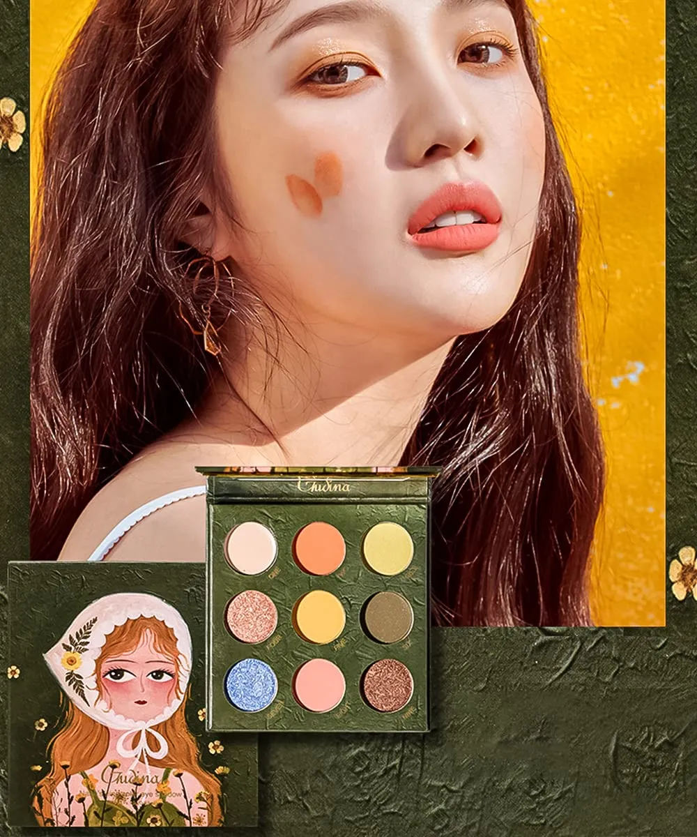 Highly Pigmented Eyeshadow Palette , 9 Colors Matte Shimmer Glitter Metallic Eyeshadow Palette Water proof Blendable Long Lasting Natural Colors Make Up Eyeshadow Cosmetics Gift Kit-Great for Travel (#02)