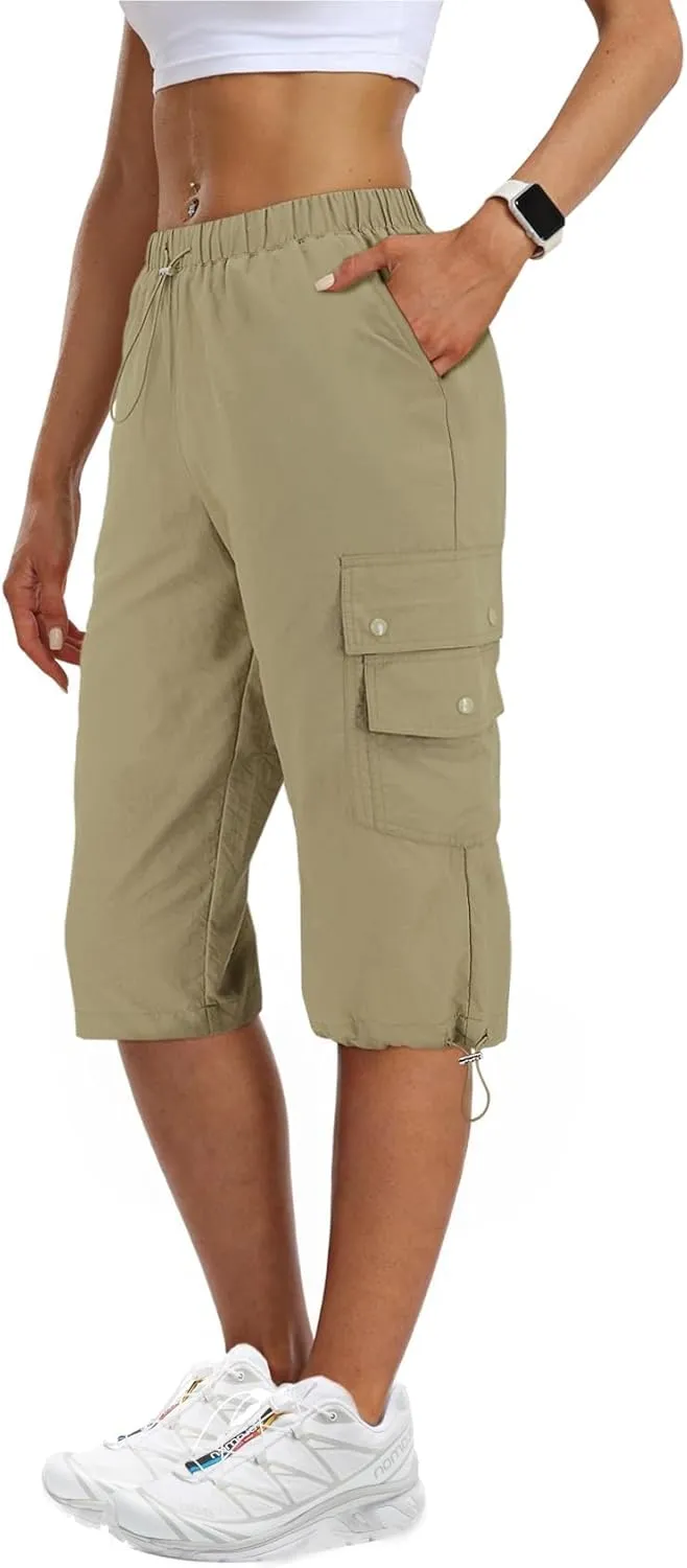 Hiking Capri Cargo Pants Women Baggy Low Rise Lightweight Summer Outdoor Casual Loose Style with 6 Pockets