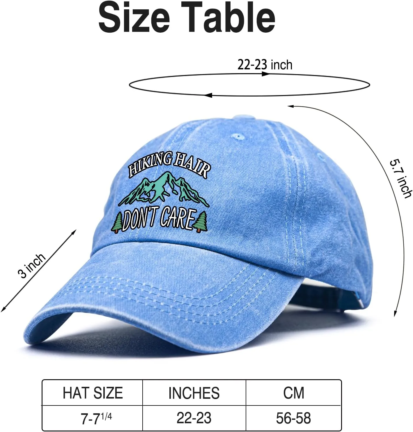 Hiking Hair Don't Care Baseball Cap, Vintage Adjustable Cotton Cap, Birthday Thank You Gifts for Camping Lovers Hiker