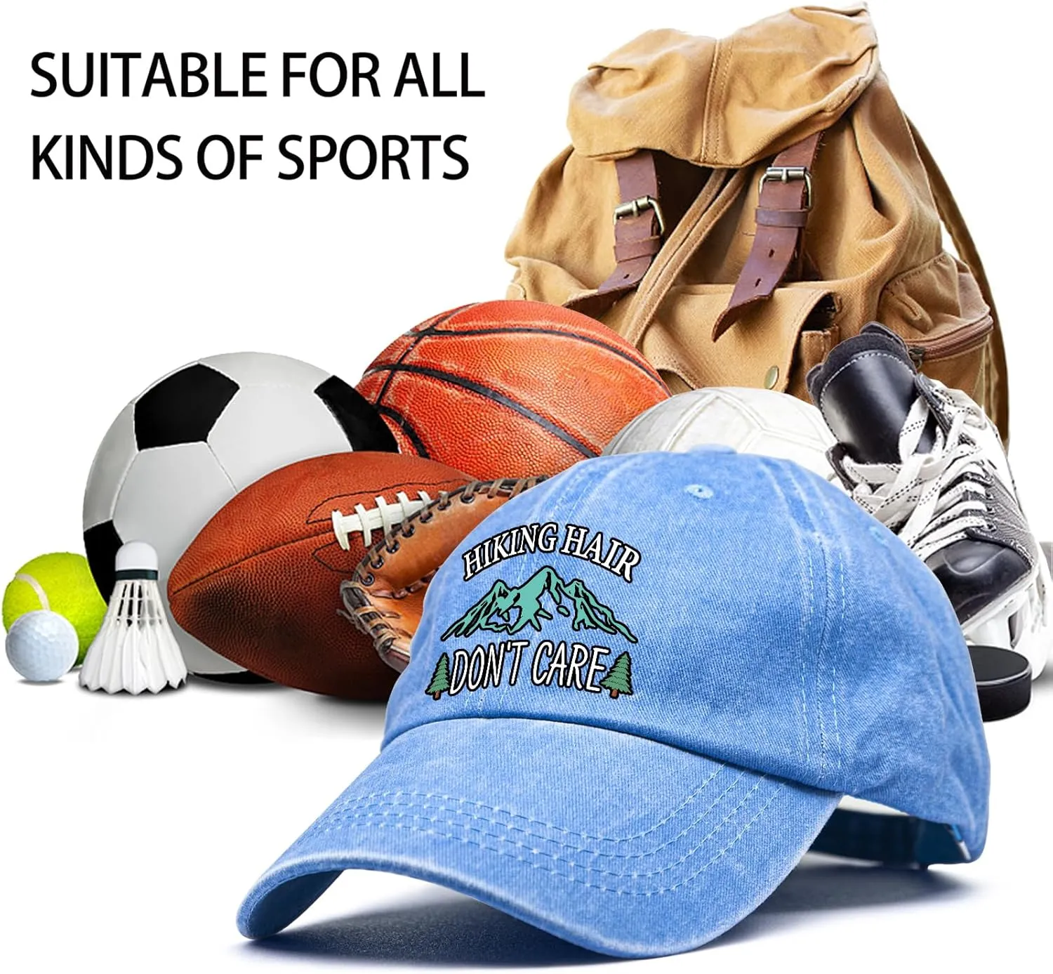 Hiking Hair Don't Care Baseball Cap, Vintage Adjustable Cotton Cap, Birthday Thank You Gifts for Camping Lovers Hiker