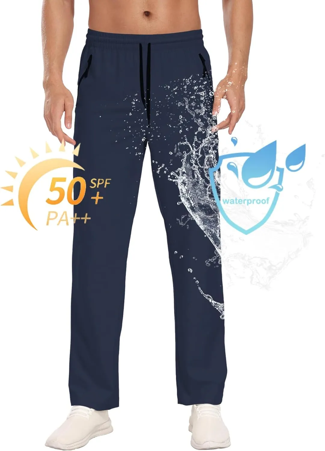 Hiking Pants for Men UPF 50  Cargo Quick Dry Water Resistant Elastic Waist Zip Pockets Travel Work Lightweight Running