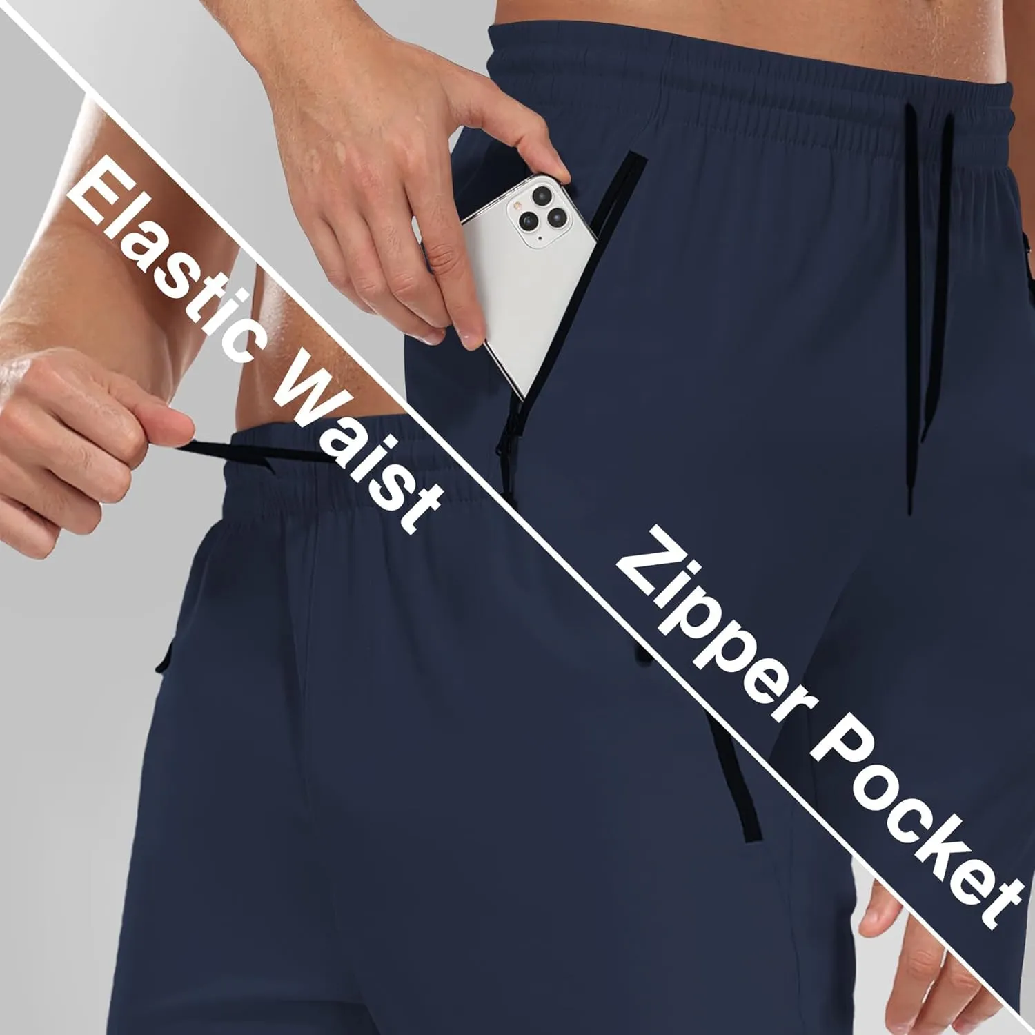 Hiking Pants for Men UPF 50  Cargo Quick Dry Water Resistant Elastic Waist Zip Pockets Travel Work Lightweight Running