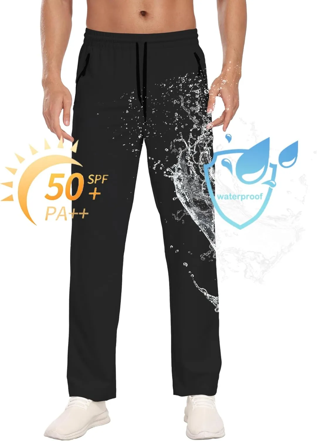Hiking Pants for Men UPF 50  Cargo Quick Dry Water Resistant Elastic Waist Zip Pockets Travel Work Lightweight Running