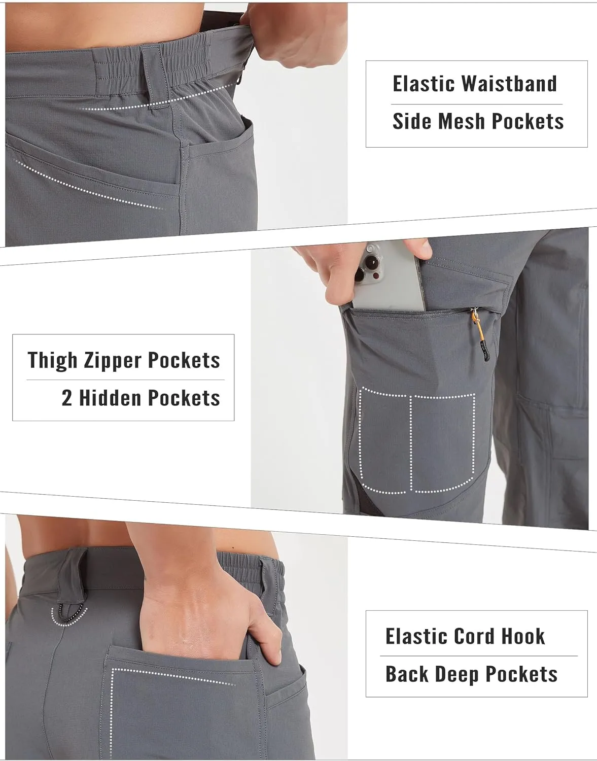Hiking Pants Men Outdoor Cargo Quick Dry Lightweight Stretch Travel Pants with Elastic Waist for Fishing