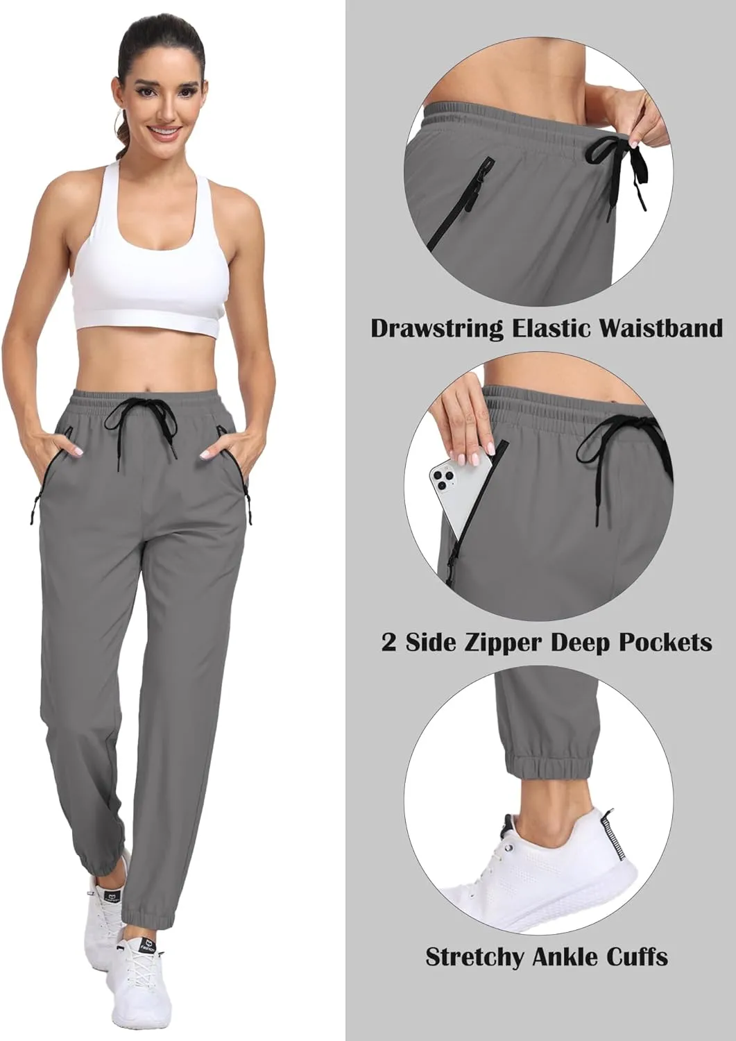 Hiking Pants Women Lightweight Joggers with Pockets Water Resistant Quick Dry Stretch Active for Travel Outdoor HH23019W