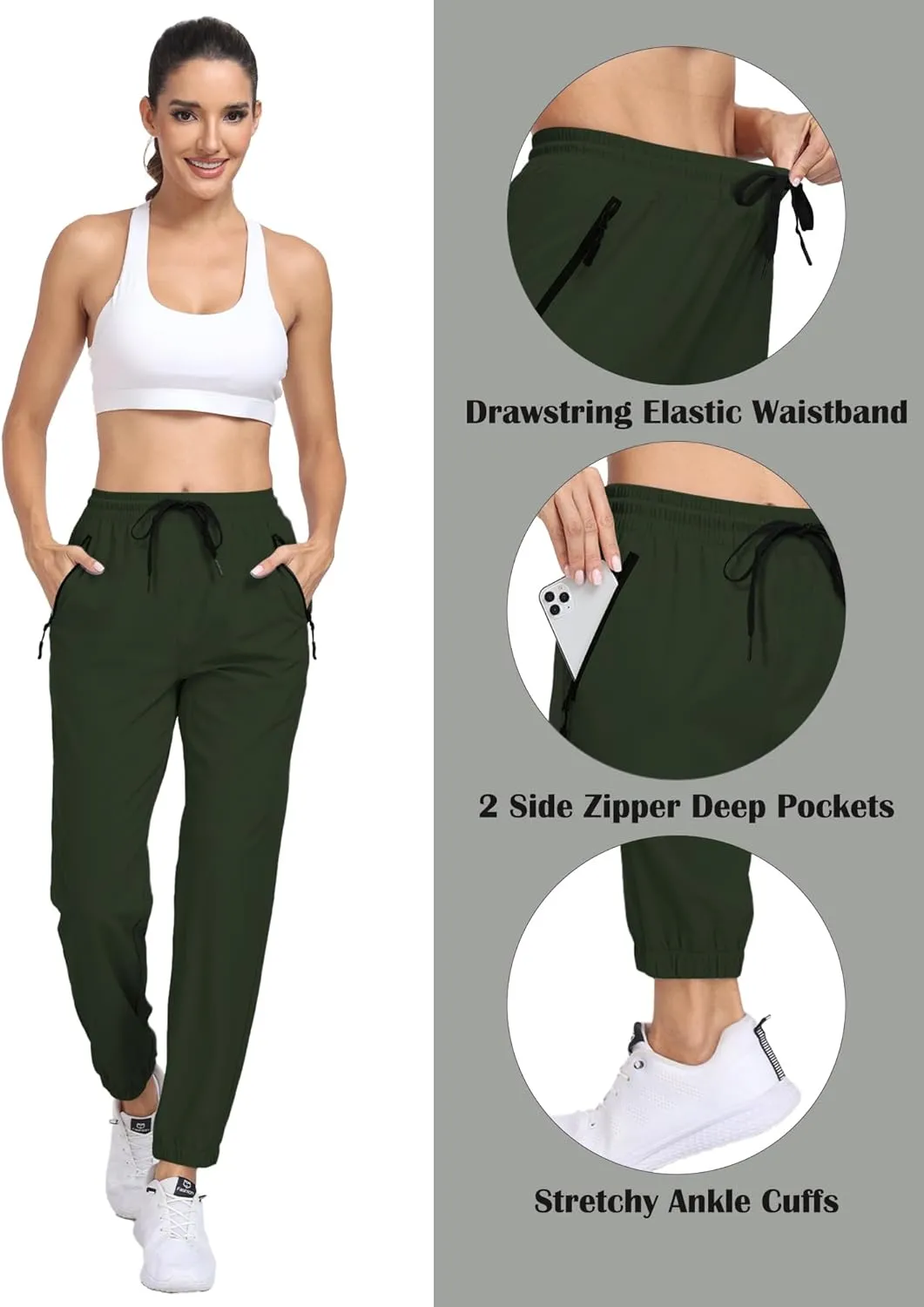 Hiking Pants Women Lightweight Joggers with Pockets Water Resistant Quick Dry Stretch Active for Travel Outdoor HH23019W