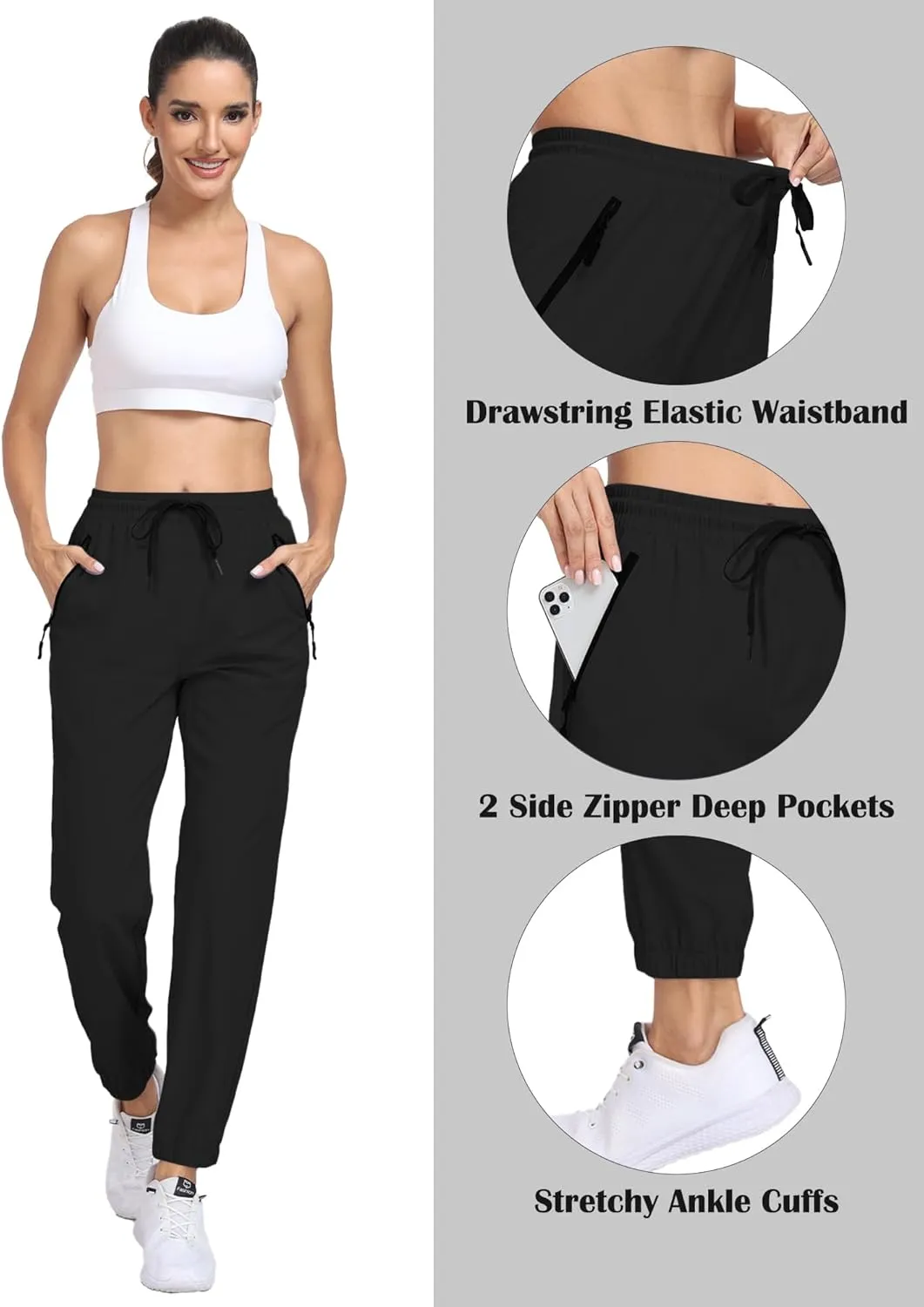 Hiking Pants Women Lightweight Joggers with Pockets Water Resistant Quick Dry Stretch Active for Travel Outdoor HH23019W