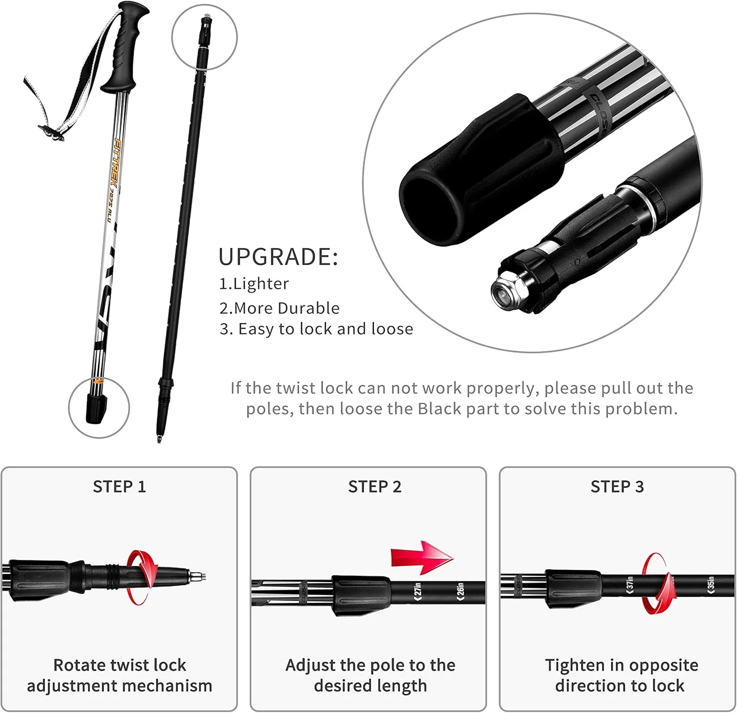 Hiking Poles for Kids - Ultralight Nordic Walking Sticks - Telescopic Child Trekking Poles Collapsible 2 Pack