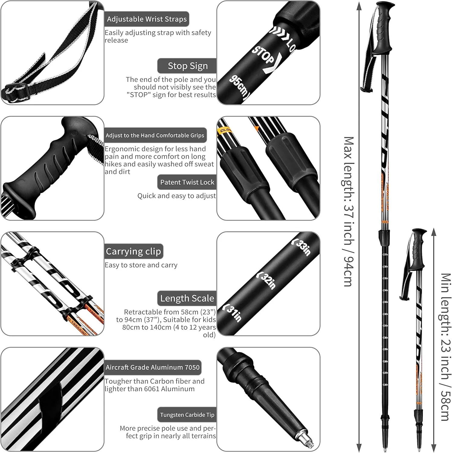 Hiking Poles for Kids - Ultralight Nordic Walking Sticks - Telescopic Child Trekking Poles Collapsible 2 Pack