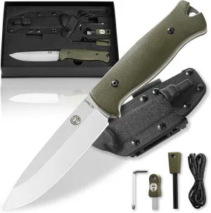 Holtzman's Gorilla Survival Hornet Fixed Blade Hunting Knife with Sheath, Fire Starter, Scraper & Paracord (Silver Green) - Versatile Outdoor Tool