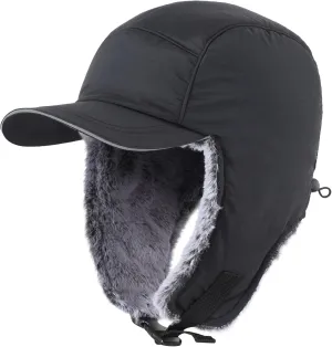 Home Prefer Faux Fur Trooper Trapper Hat for Men Warm Mens Winter Hat with Earflaps Ushanka Hunting Hat Reflective Brim