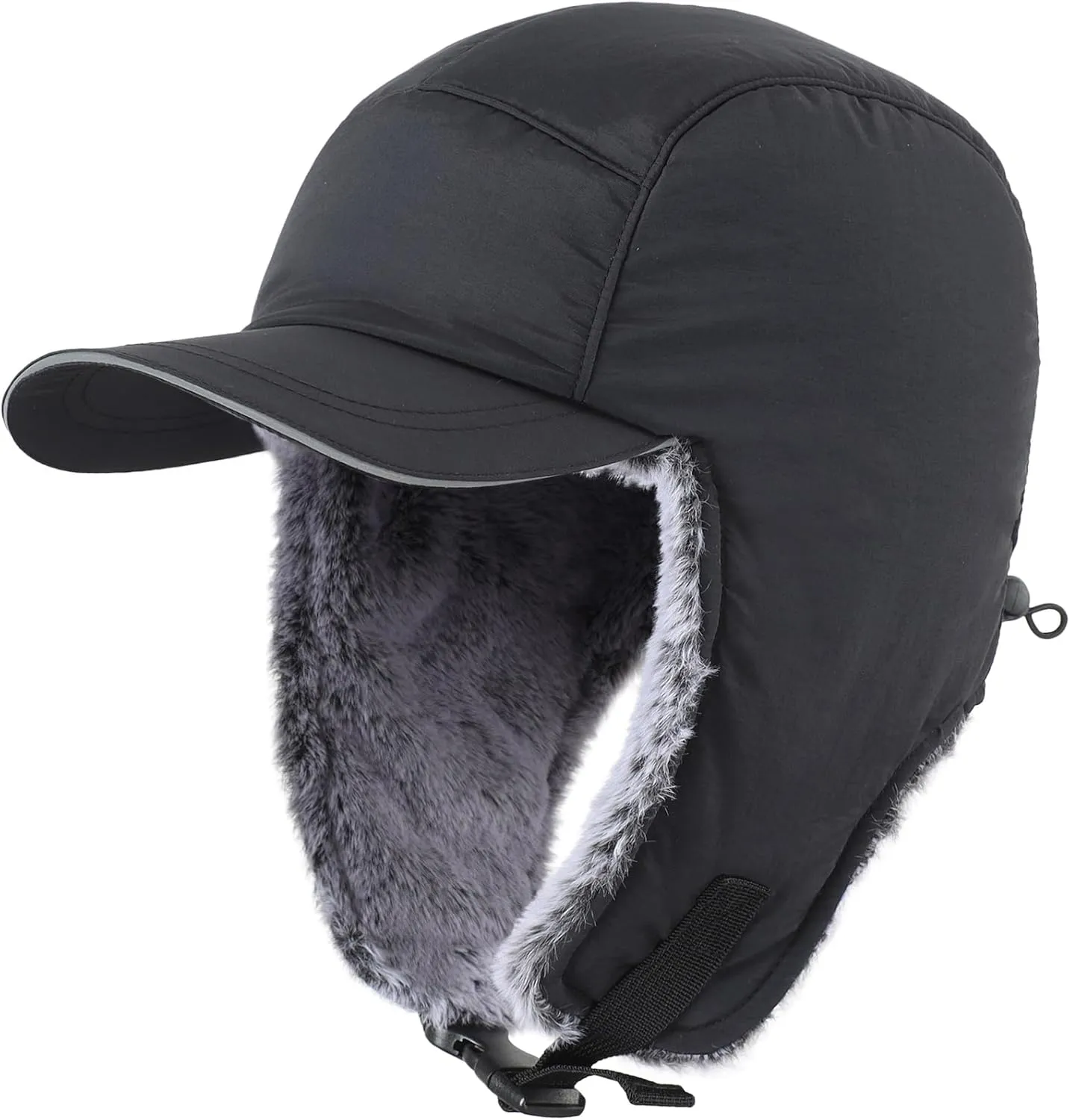 Home Prefer Faux Fur Trooper Trapper Hat for Men Warm Mens Winter Hat with Earflaps Ushanka Hunting Hat Reflective Brim