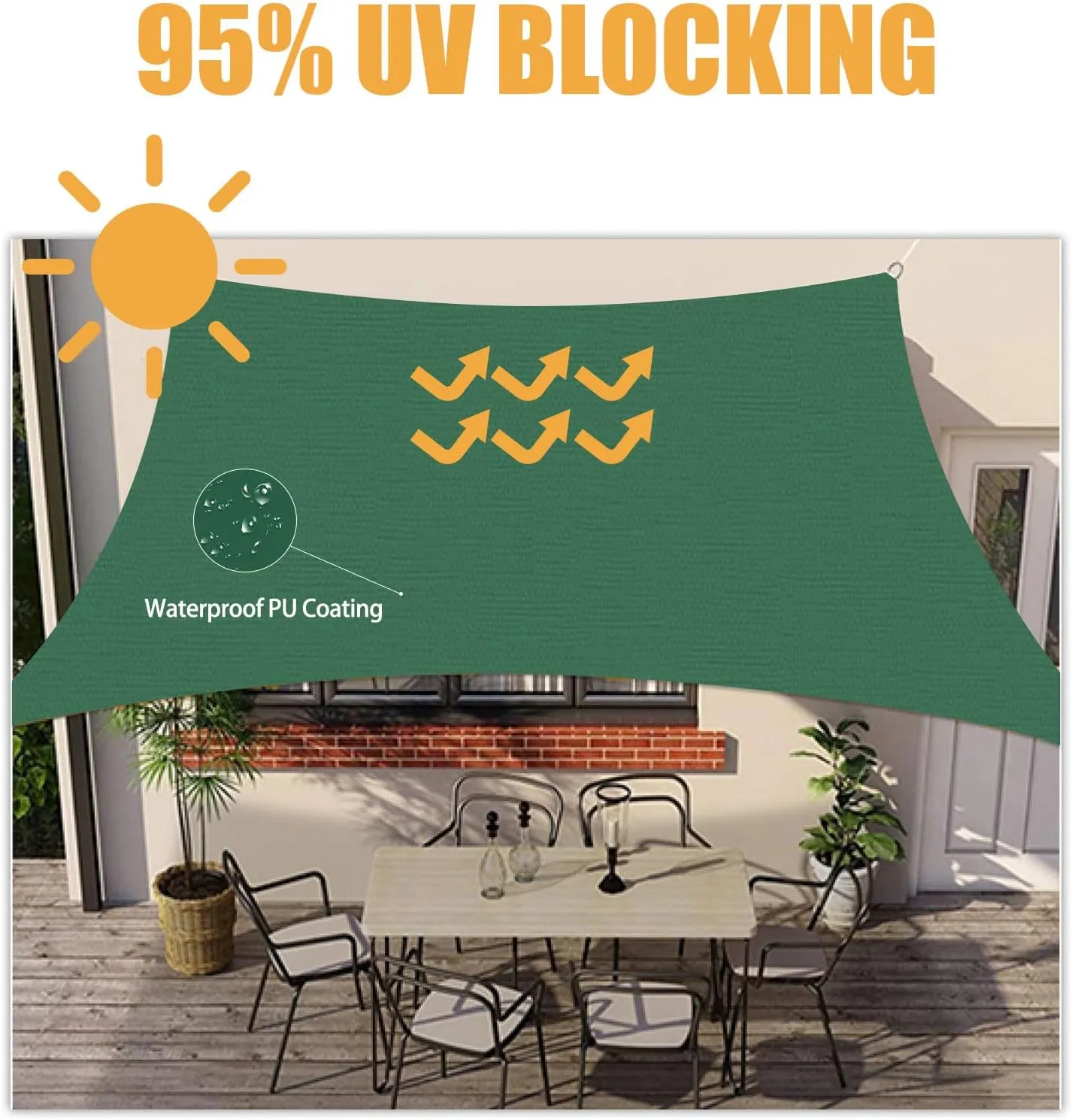 HOMPER 10'x10' Waterproof Sun Shade Sails Canopy Effectively 95% UV Block, Oxford Fabric, for Patio, Balconies, Lawn Garden, Party, Outdoor Activities