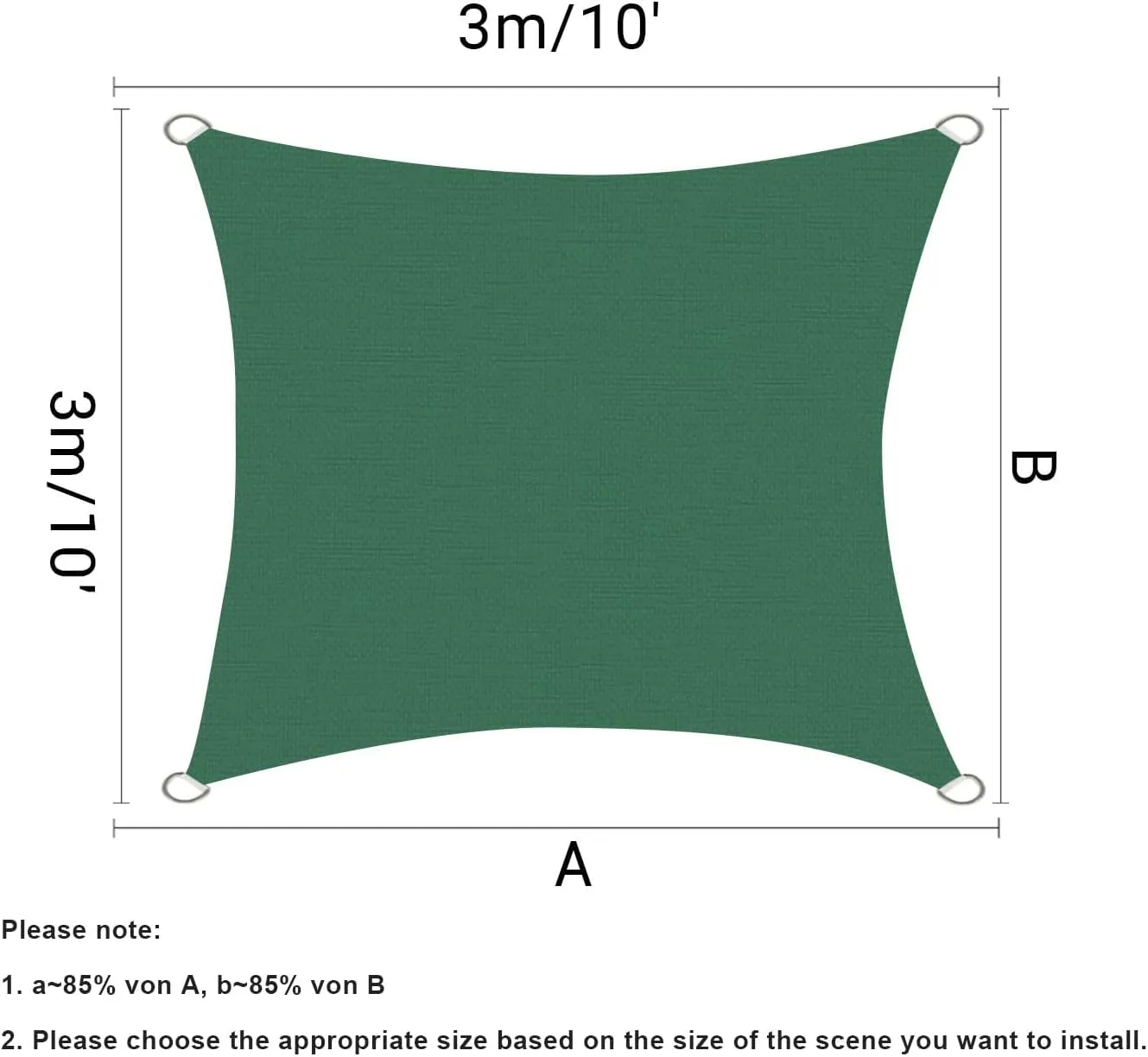 HOMPER 10'x10' Waterproof Sun Shade Sails Canopy Effectively 95% UV Block, Oxford Fabric, for Patio, Balconies, Lawn Garden, Party, Outdoor Activities
