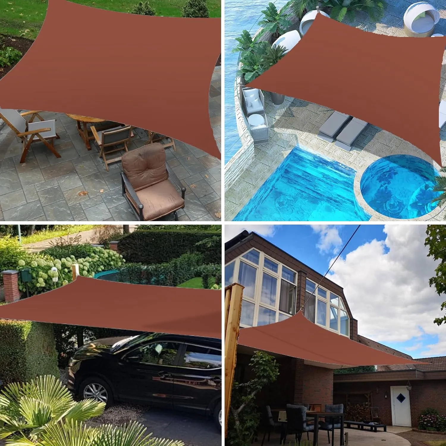 HOMPER Waterproof Sun Shade Sail 95% UV Block, Oxford Fabric, for Patio, Balconies, Lawn Garden, Party, Outdoor Activities (6.5' x 10', Rust Red)