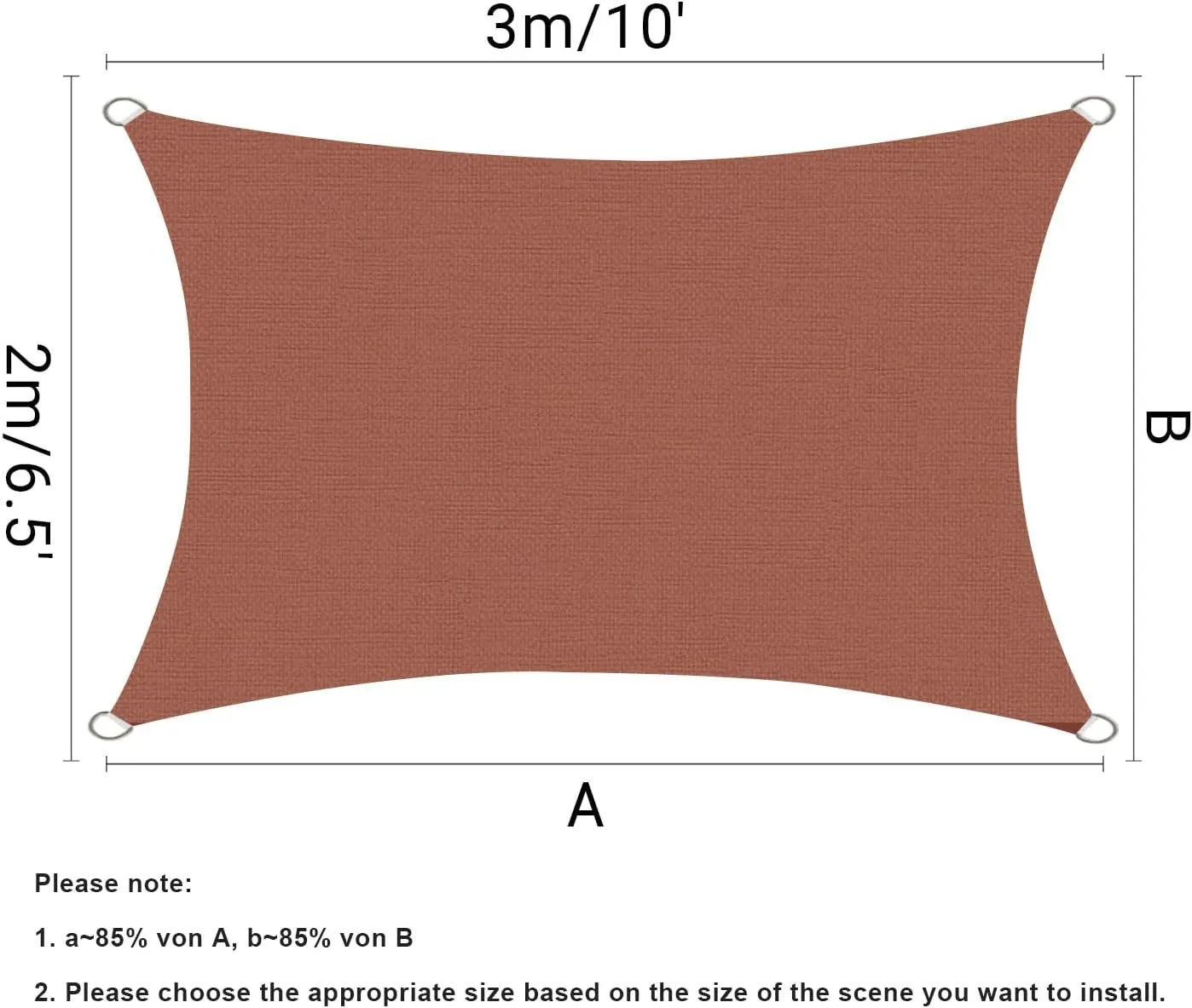 HOMPER Waterproof Sun Shade Sail 95% UV Block, Oxford Fabric, for Patio, Balconies, Lawn Garden, Party, Outdoor Activities (6.5' x 10', Rust Red)