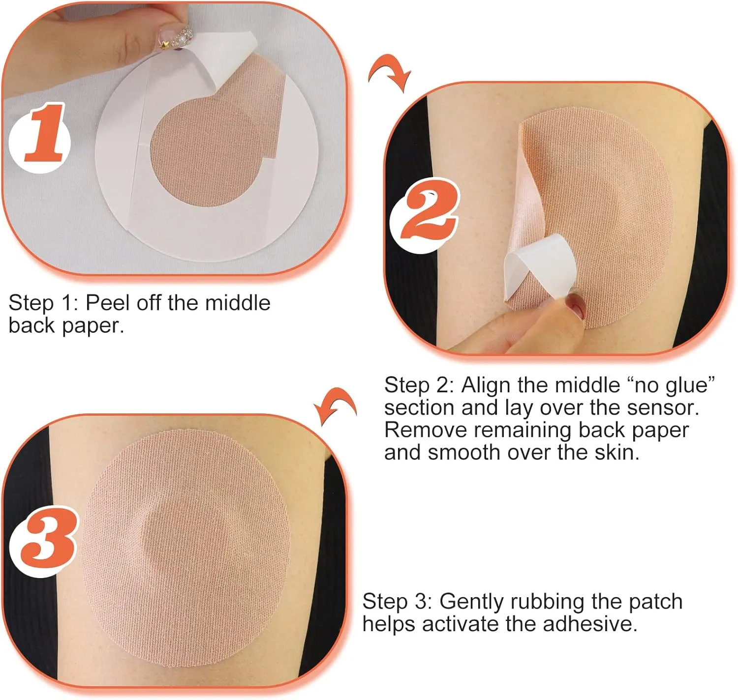 HONYOU Libre 2 Sensor Covers & Lingo CGM Waterproof & Sweat-Proof Adhesive for 14 Days, Pre-Cut Flexible Tape Without Hole, Freestyle & Medtronic Guardian Glucose Monitor Patches, 30 Pack, Tan